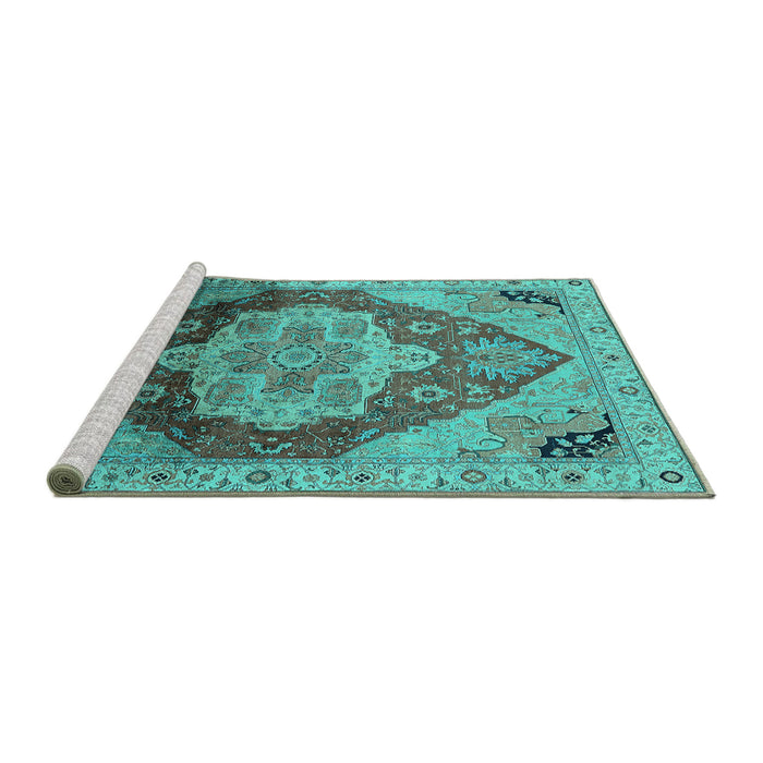 Sideview of Machine Washable Oriental Turquoise Industrial Area Rugs, wshurb2101turq