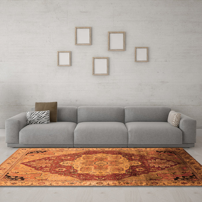 Machine Washable Oriental Orange Industrial Area Rugs in a Living Room, wshurb2101org