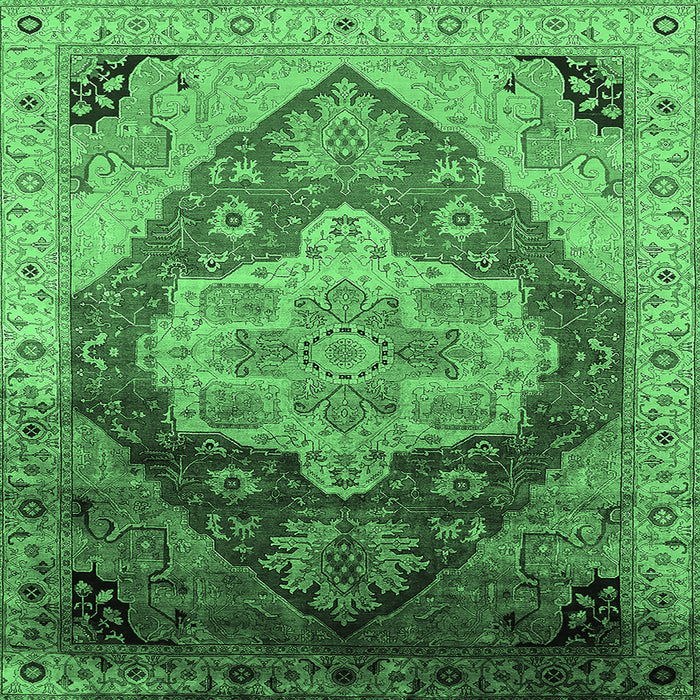 Square Machine Washable Oriental Emerald Green Industrial Area Rugs, wshurb2101emgrn
