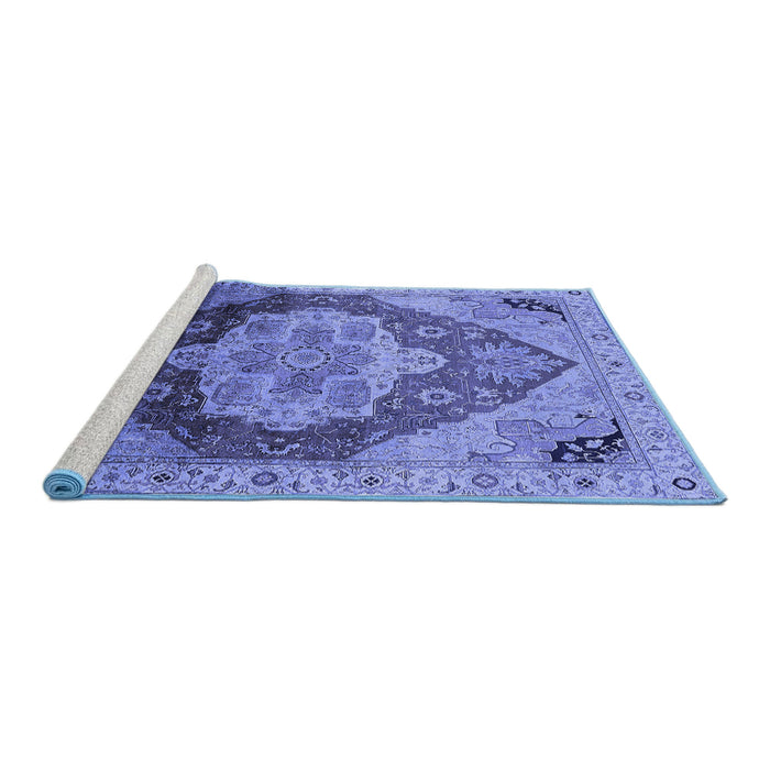 Sideview of Machine Washable Oriental Blue Industrial Rug, wshurb2101blu