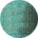 Round Machine Washable Oriental Turquoise Industrial Area Rugs, wshurb2102turq