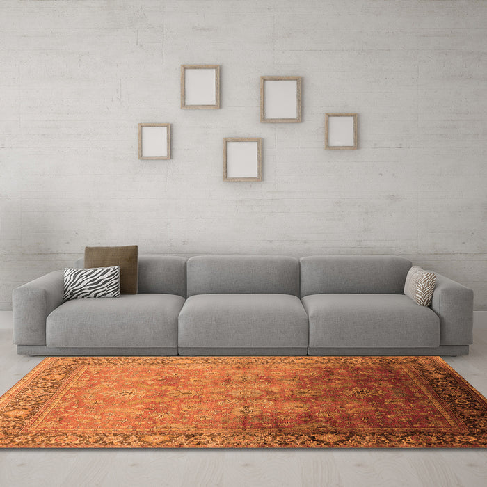 Machine Washable Oriental Orange Industrial Area Rugs in a Living Room, wshurb2102org