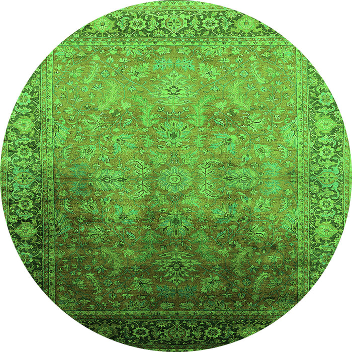 Round Machine Washable Oriental Green Industrial Area Rugs, wshurb2102grn