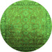 Round Machine Washable Oriental Green Industrial Area Rugs, wshurb2102grn