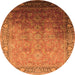 Round Machine Washable Oriental Orange Industrial Area Rugs, wshurb2102org