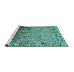 Sideview of Machine Washable Oriental Turquoise Industrial Area Rugs, wshurb2102turq