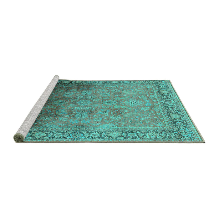 Sideview of Machine Washable Oriental Turquoise Industrial Area Rugs, wshurb2102turq