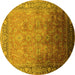 Round Machine Washable Oriental Yellow Industrial Rug, wshurb2102yw