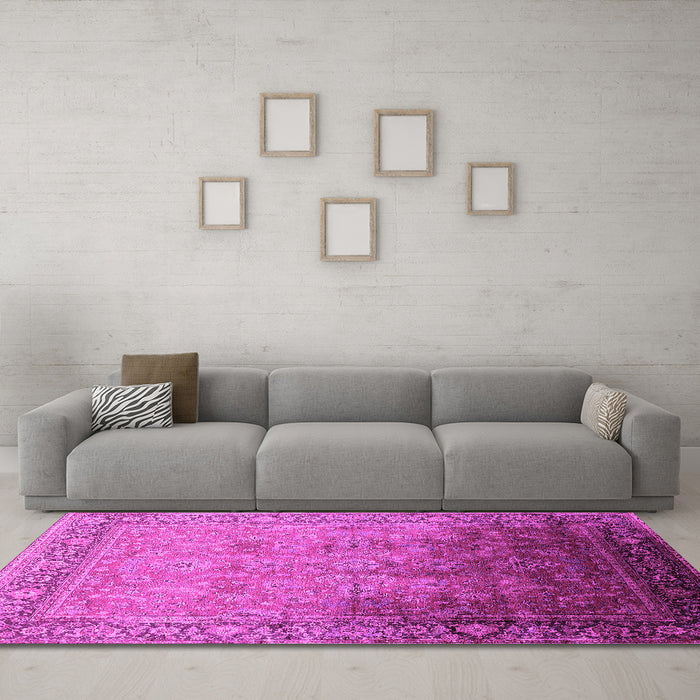 Machine Washable Oriental Pink Industrial Rug in a Living Room, wshurb2102pnk