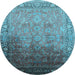 Round Machine Washable Oriental Light Blue Industrial Rug, wshurb2102lblu