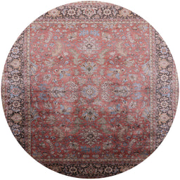 Round Mid-Century Modern Chestnut Brown Oriental Rug, urb2102