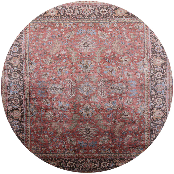 Round Mid-Century Modern Chestnut Brown Oriental Rug, urb2102