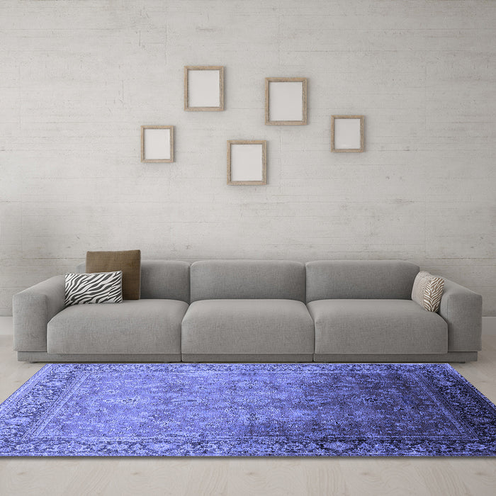Machine Washable Oriental Blue Industrial Rug in a Living Room, wshurb2102blu