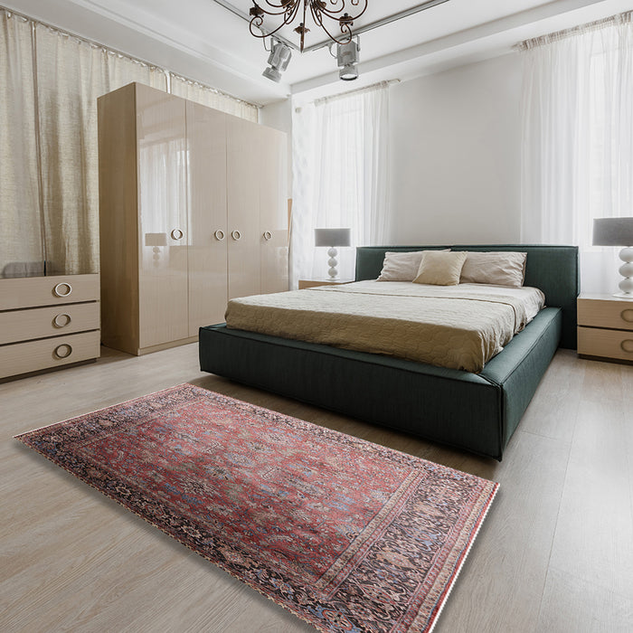 Machine Washable Industrial Modern Chestnut Brown Rug in a Bedroom, wshurb2102