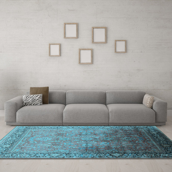 Machine Washable Oriental Light Blue Industrial Rug in a Living Room, wshurb2102lblu