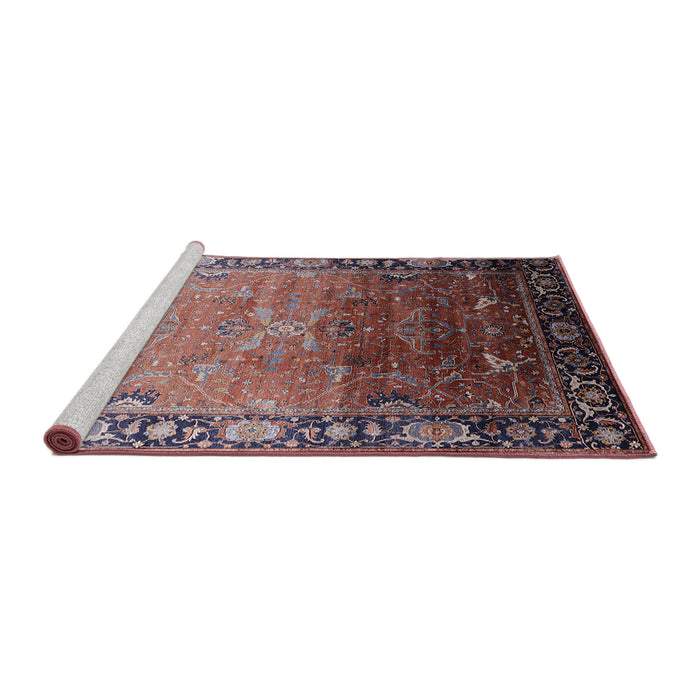 Sideview of Machine Washable Industrial Modern Khaki Rose Pink Rug, wshurb2103