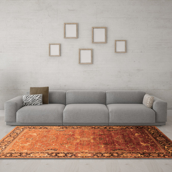 Machine Washable Oriental Orange Industrial Area Rugs in a Living Room, wshurb2103org