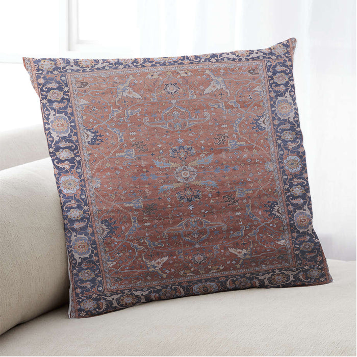 Lifestyle Image of Mid-Century Modern Urban Square Khaki Rose Pink Throw Pillow, 18 inch by 18 inch, pwurb2103