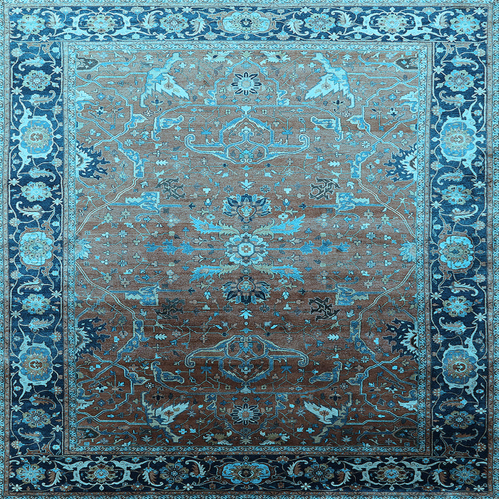 Square Machine Washable Oriental Light Blue Industrial Rug, wshurb2103lblu