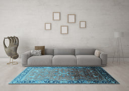 Machine Washable Oriental Light Blue Industrial Rug in a Living Room, wshurb2103lblu