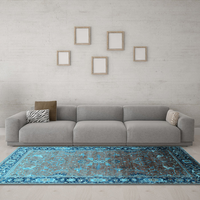 Machine Washable Oriental Light Blue Industrial Rug in a Living Room, wshurb2103lblu