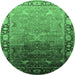 Round Machine Washable Oriental Emerald Green Industrial Area Rugs, wshurb2103emgrn