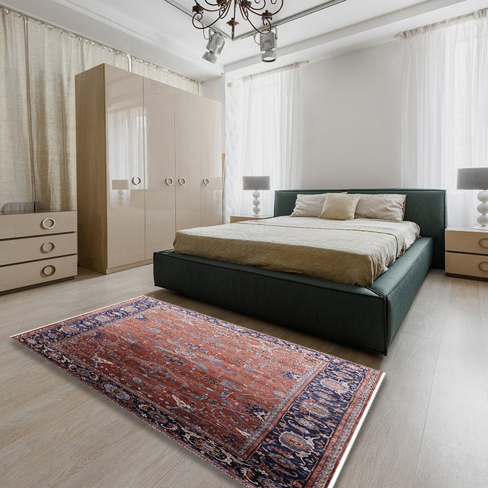 Machine Washable Industrial Modern Khaki Rose Pink Rug in a Bedroom, wshurb2103