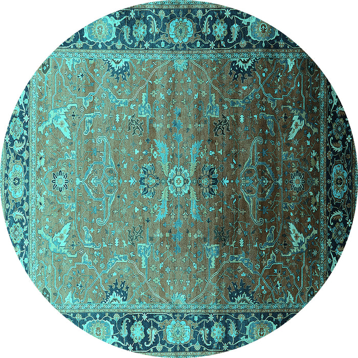 Round Machine Washable Oriental Turquoise Industrial Area Rugs, wshurb2103turq