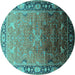 Round Machine Washable Oriental Turquoise Industrial Area Rugs, wshurb2103turq