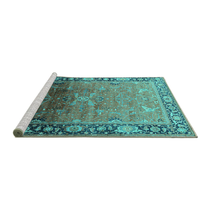 Sideview of Machine Washable Oriental Turquoise Industrial Area Rugs, wshurb2103turq