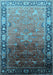 Machine Washable Oriental Light Blue Industrial Rug, wshurb2103lblu