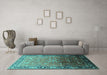 Machine Washable Oriental Turquoise Industrial Area Rugs in a Living Room,, wshurb2103turq