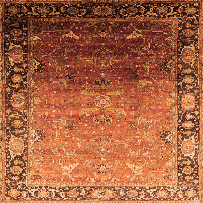 Square Machine Washable Oriental Orange Industrial Area Rugs, wshurb2103org