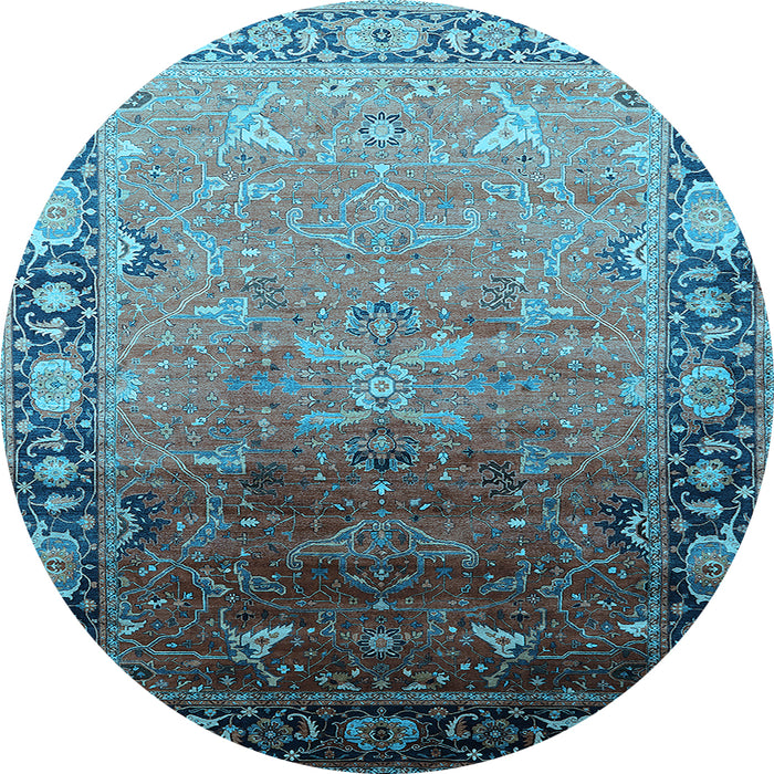 Round Machine Washable Oriental Light Blue Industrial Rug, wshurb2103lblu