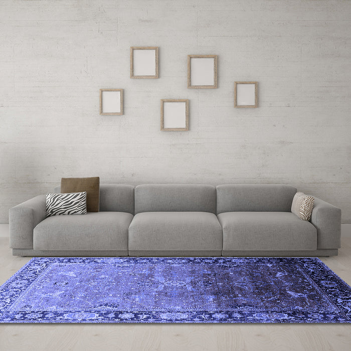 Machine Washable Oriental Blue Industrial Rug in a Living Room, wshurb2103blu