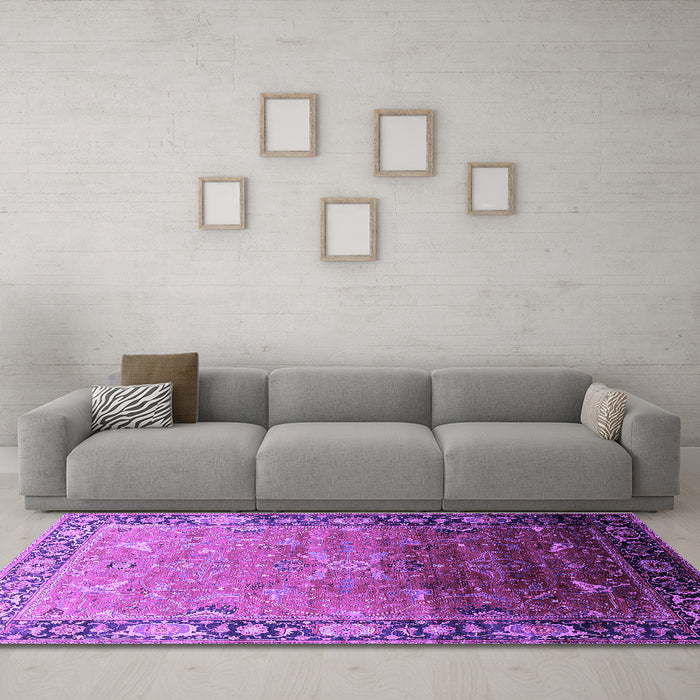Machine Washable Oriental Purple Industrial Area Rugs in a Living Room, wshurb2103pur
