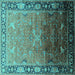 Square Machine Washable Oriental Turquoise Industrial Area Rugs, wshurb2103turq