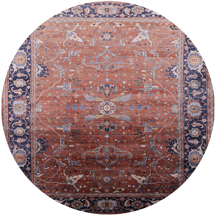 Round Mid-Century Modern Khaki Rose Pink Oriental Rug, urb2103