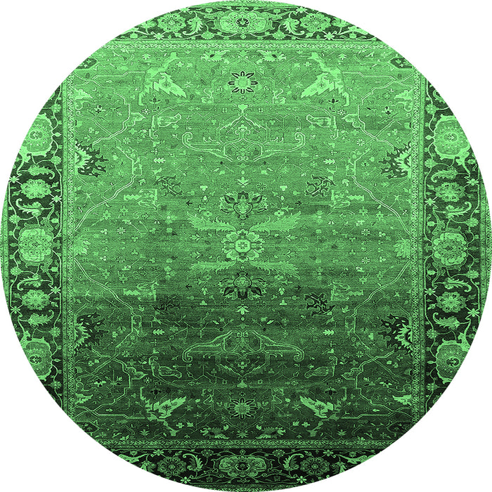 Round Oriental Emerald Green Industrial Rug, urb2103emgrn