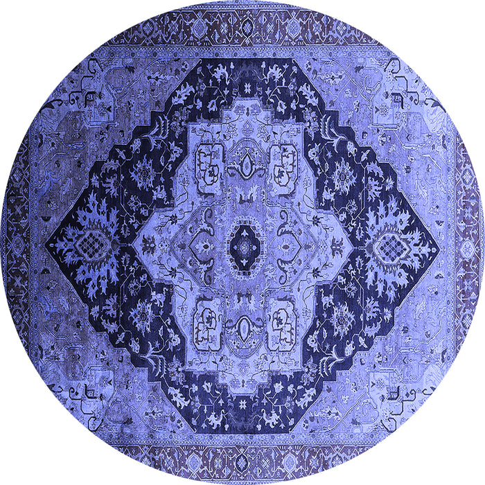 Round Machine Washable Oriental Blue Industrial Rug, wshurb2104blu