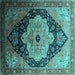 Square Oriental Turquoise Industrial Rug, urb2104turq