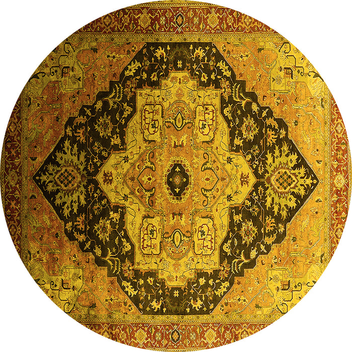 Round Machine Washable Oriental Yellow Industrial Rug, wshurb2104yw