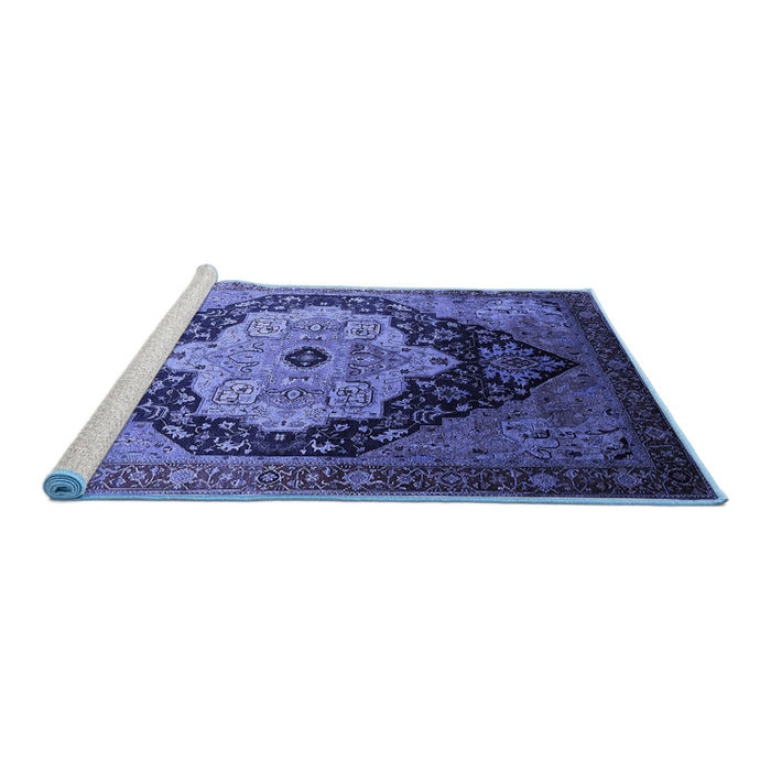 Sideview of Machine Washable Oriental Blue Industrial Rug, wshurb2104blu