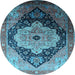 Round Machine Washable Oriental Light Blue Industrial Rug, wshurb2104lblu