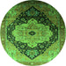 Round Machine Washable Oriental Green Industrial Area Rugs, wshurb2104grn