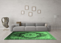 Machine Washable Oriental Emerald Green Industrial Area Rugs in a Living Room,, wshurb2104emgrn