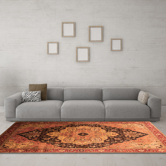 Machine Washable Oriental Orange Industrial Area Rugs in a Living Room, wshurb2104org