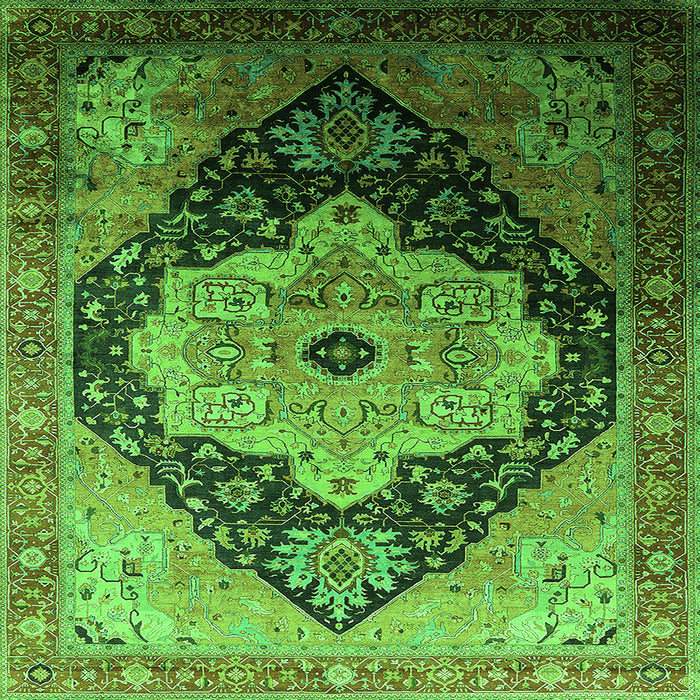 Square Machine Washable Oriental Green Industrial Area Rugs, wshurb2104grn