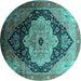 Round Oriental Turquoise Industrial Rug, urb2104turq