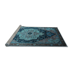 Sideview of Machine Washable Oriental Light Blue Industrial Rug, wshurb2104lblu